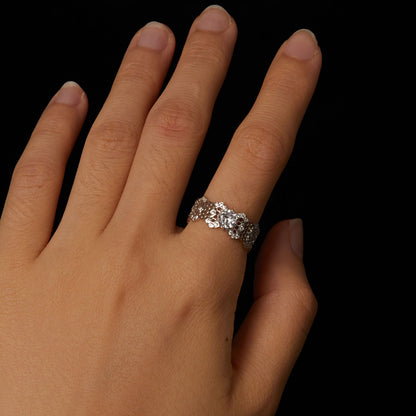 Lace-Inspired Wide Moissanite Ring