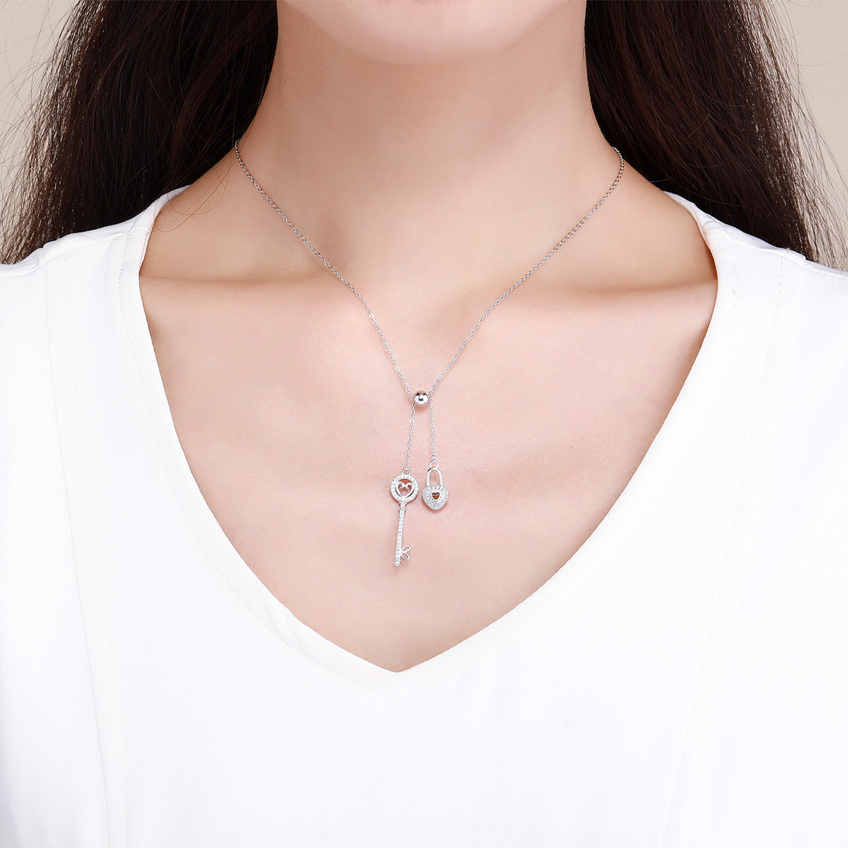Heart Locket Key Sterling Silver Necklace