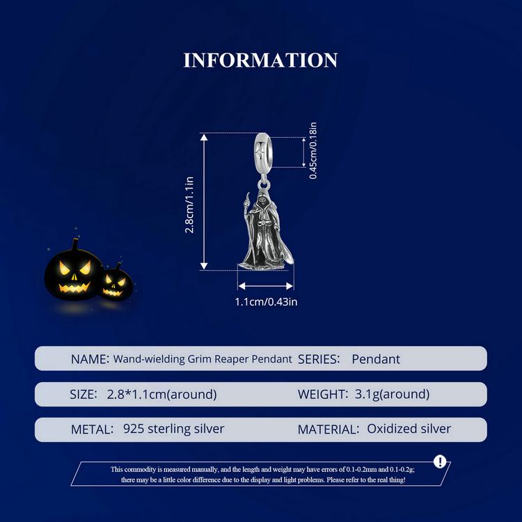 Wand-wielding Grim Reaper Pendant Charm