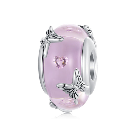 Pink Glass Butterfly Charm