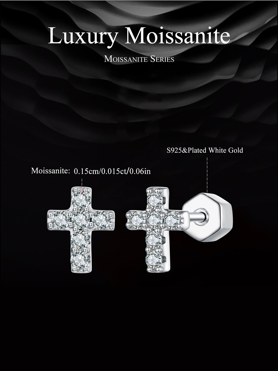 Cross Design Moissanite Studs