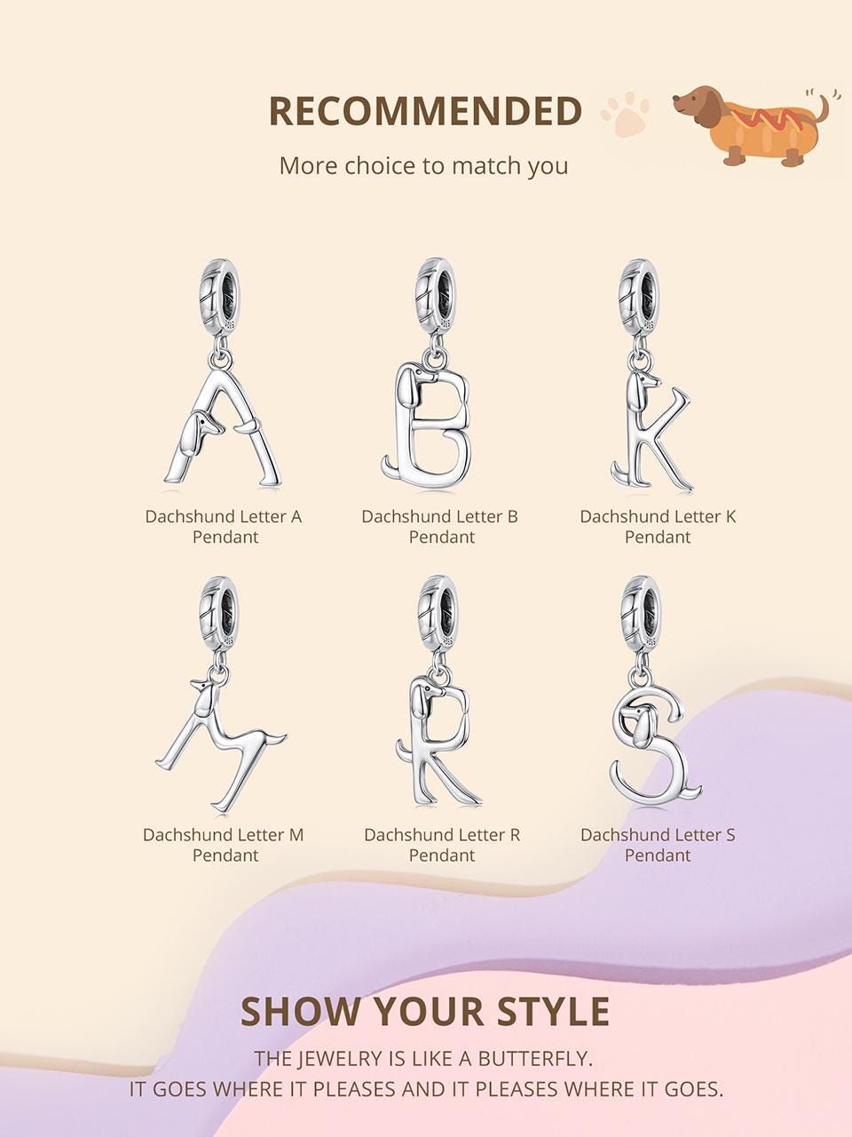 Dachshund Letter Pendant Charm