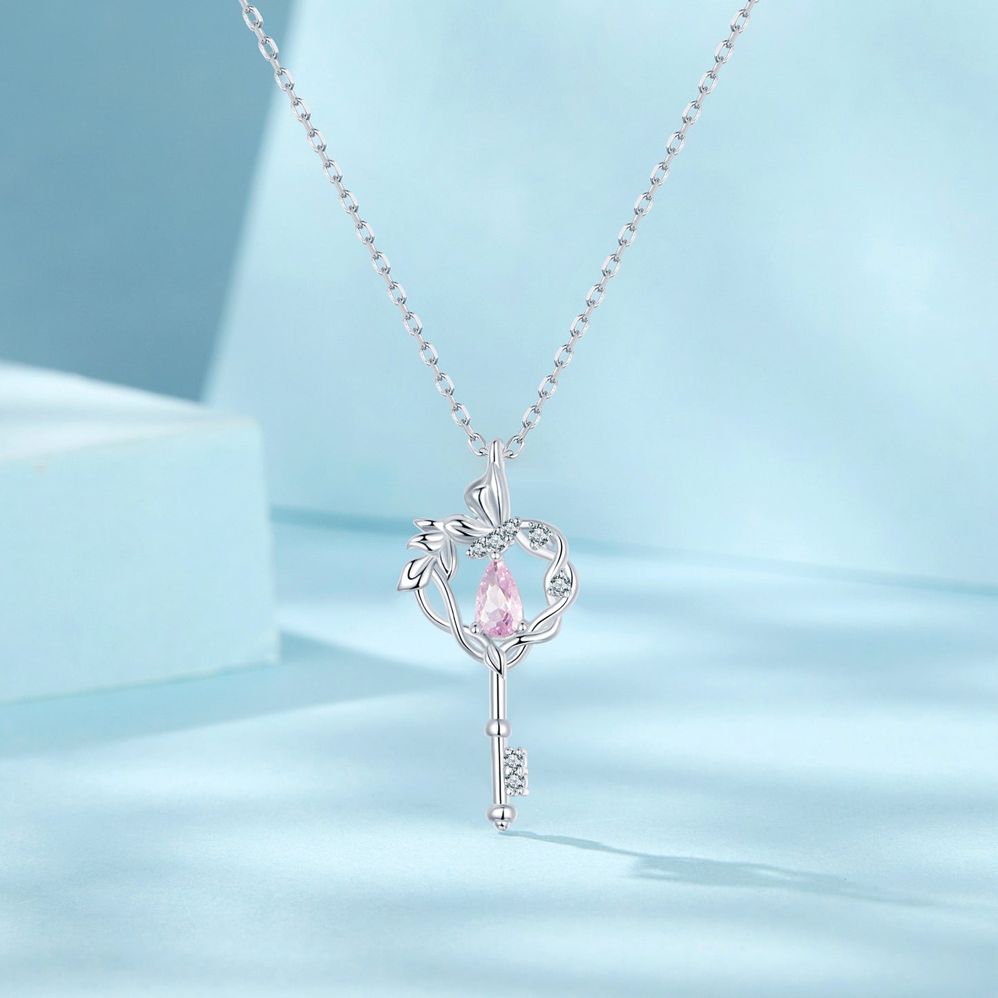 Butterfly Vine Heart Key Necklace