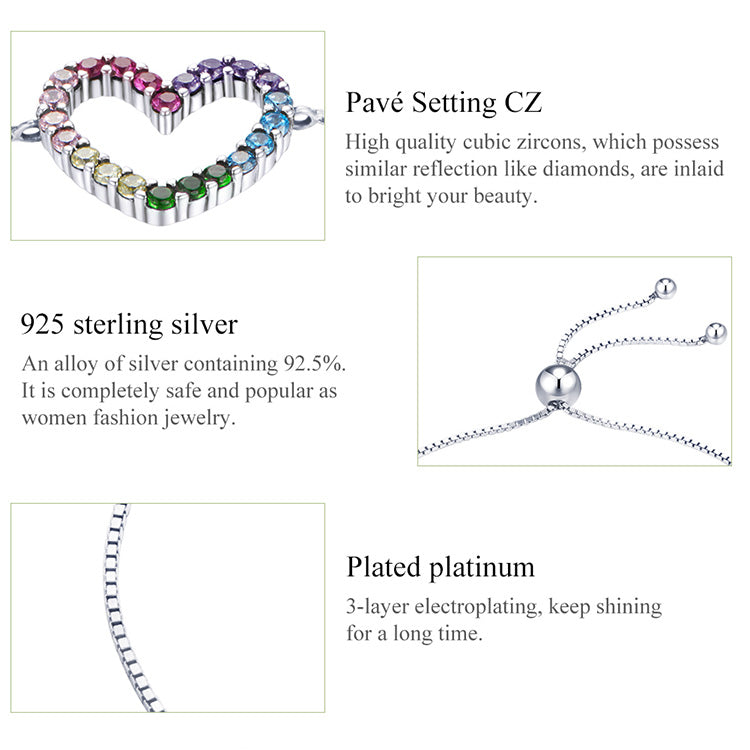 Rainbow Heart Charm Bracelet