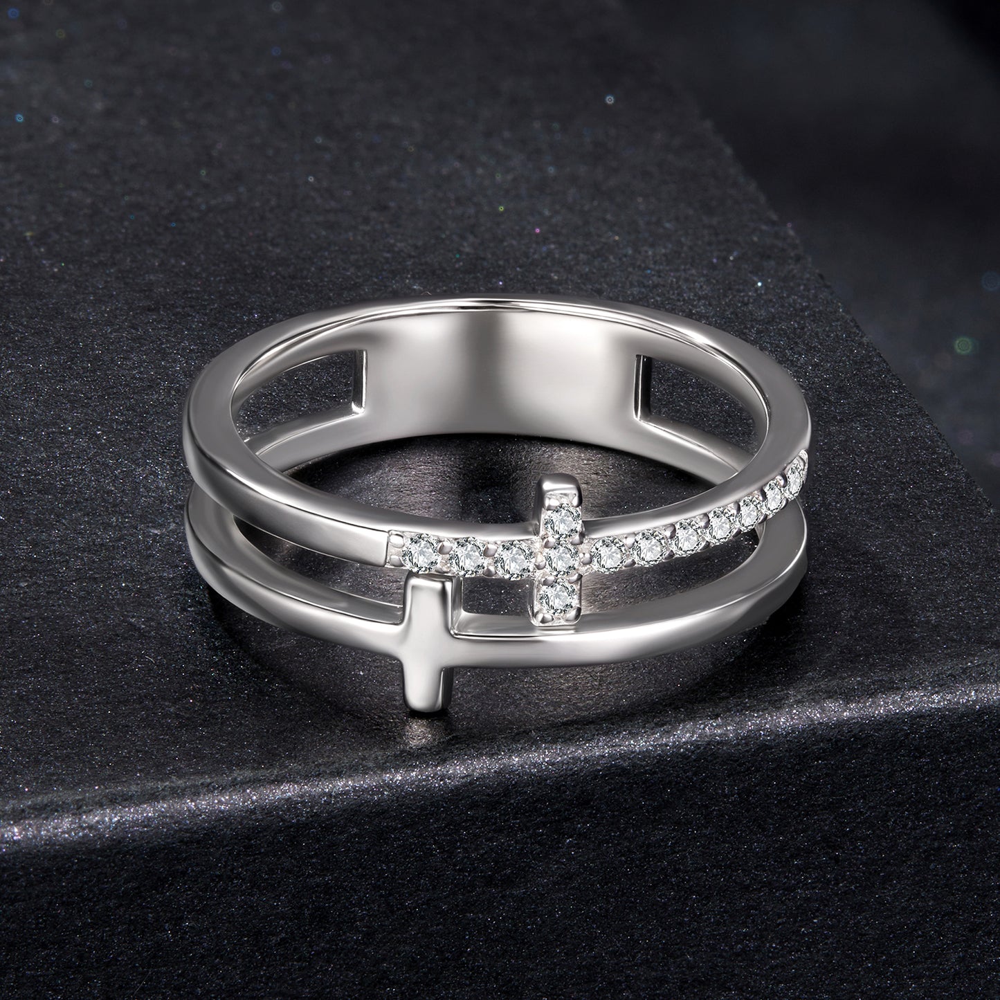 Double Cross Moissanite Ring