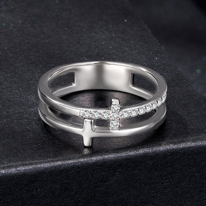 Double Cross Moissanite Ring