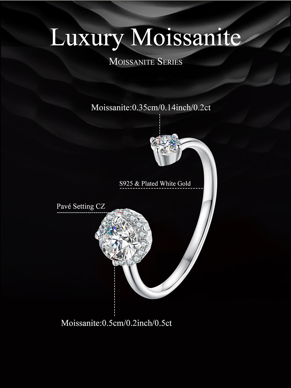 Sparkling Moissanite Adjustable Ring
