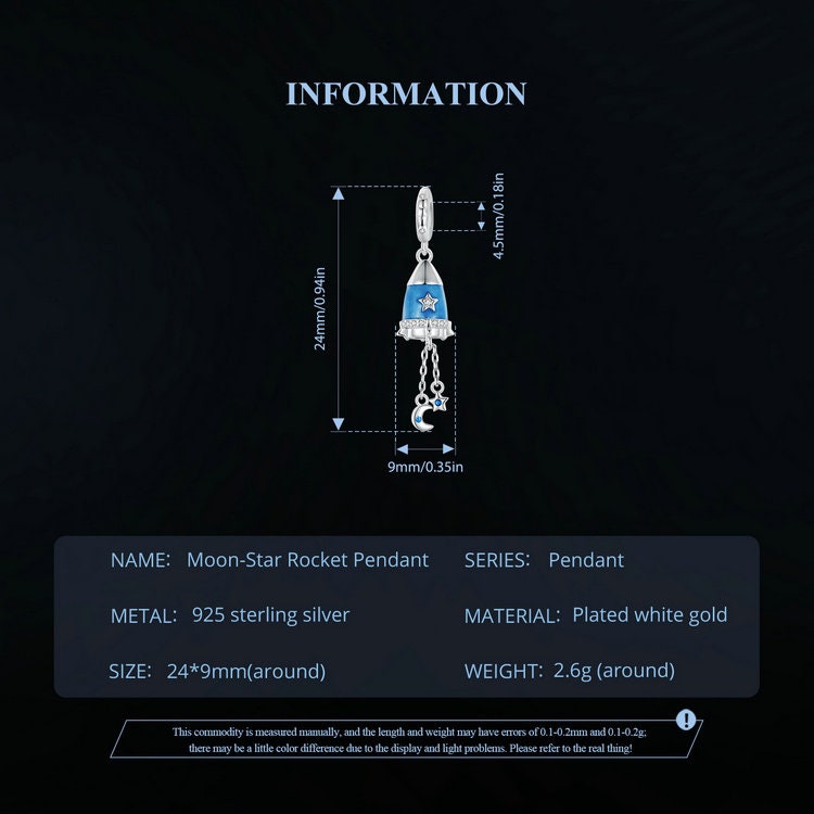 Moon-Star Rocket Pendant Charm