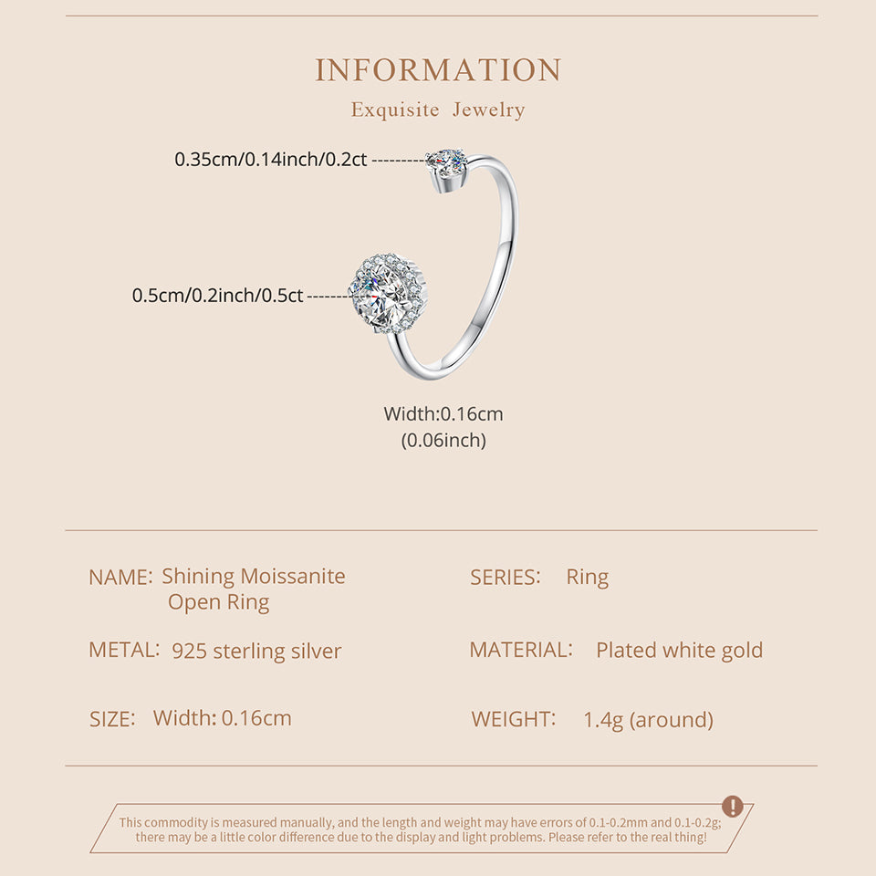 Sparkling Moissanite Adjustable Ring