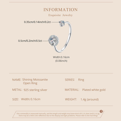 Sparkling Moissanite Adjustable Ring