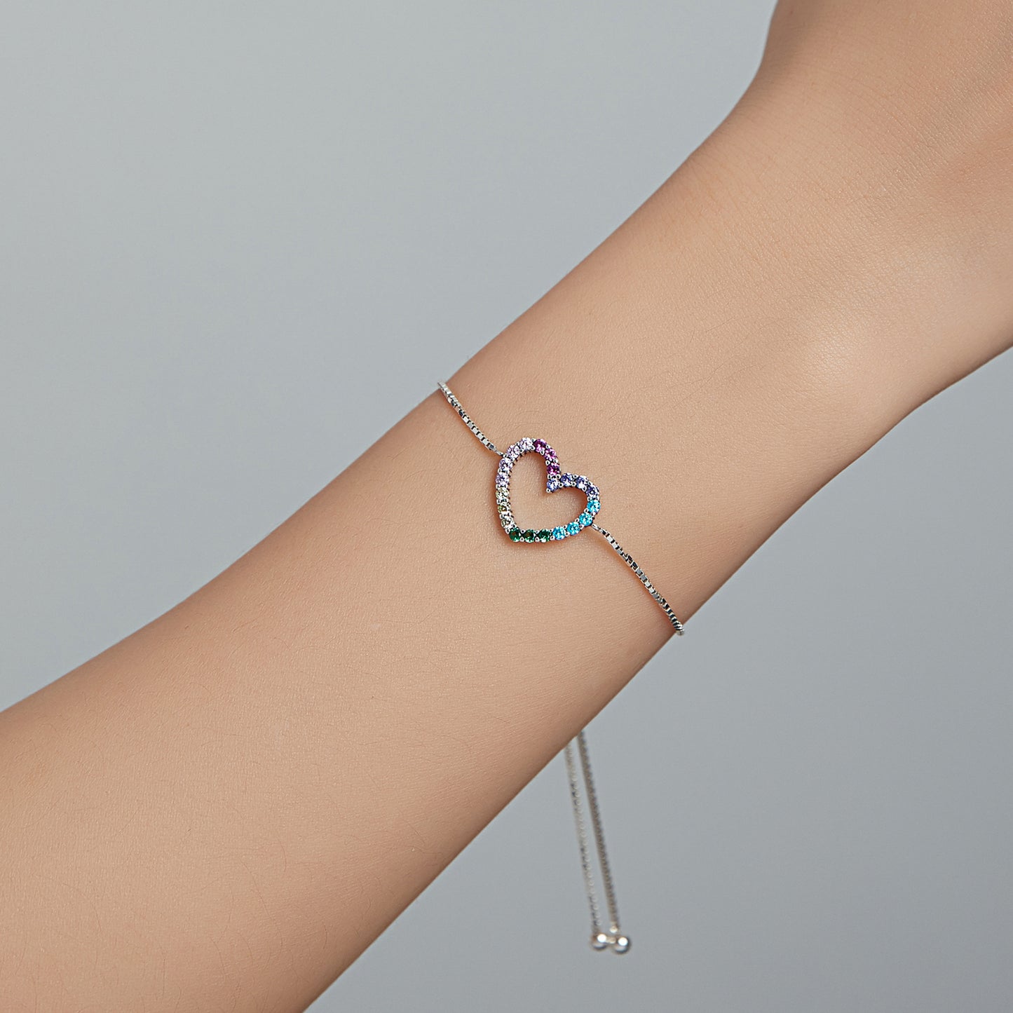 Rainbow Heart Charm Bracelet