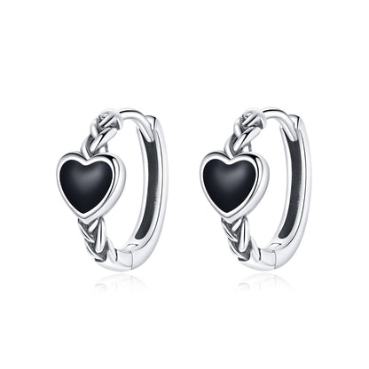 Black Heart Hoop Earrings