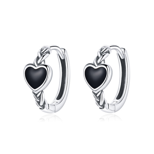 Black Heart Hoop Earrings