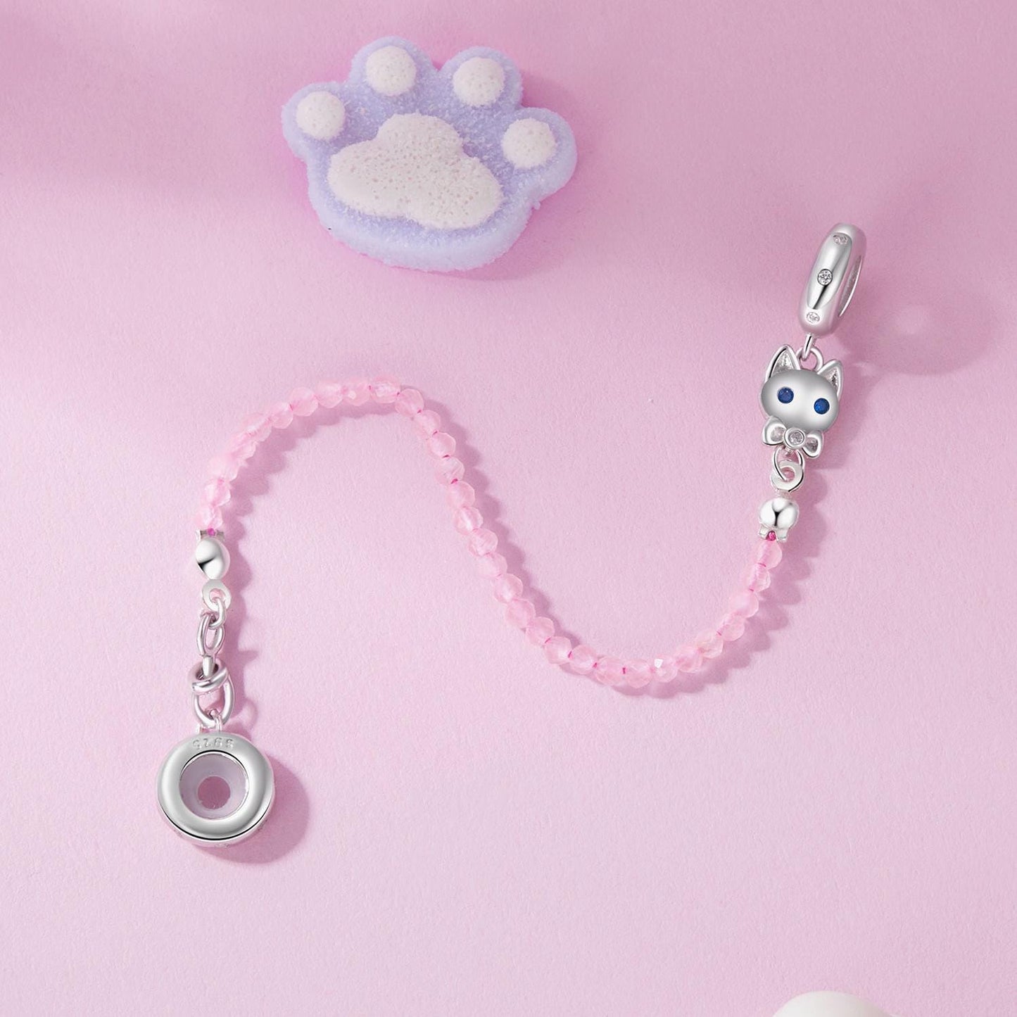 Pink Cat's Eye Safety Chain Charm