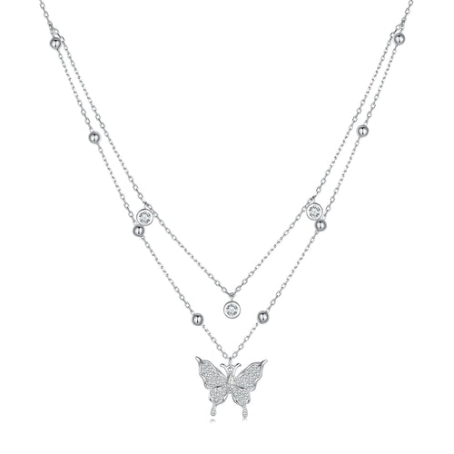 Double-layer Fringe Butterfly Necklace
