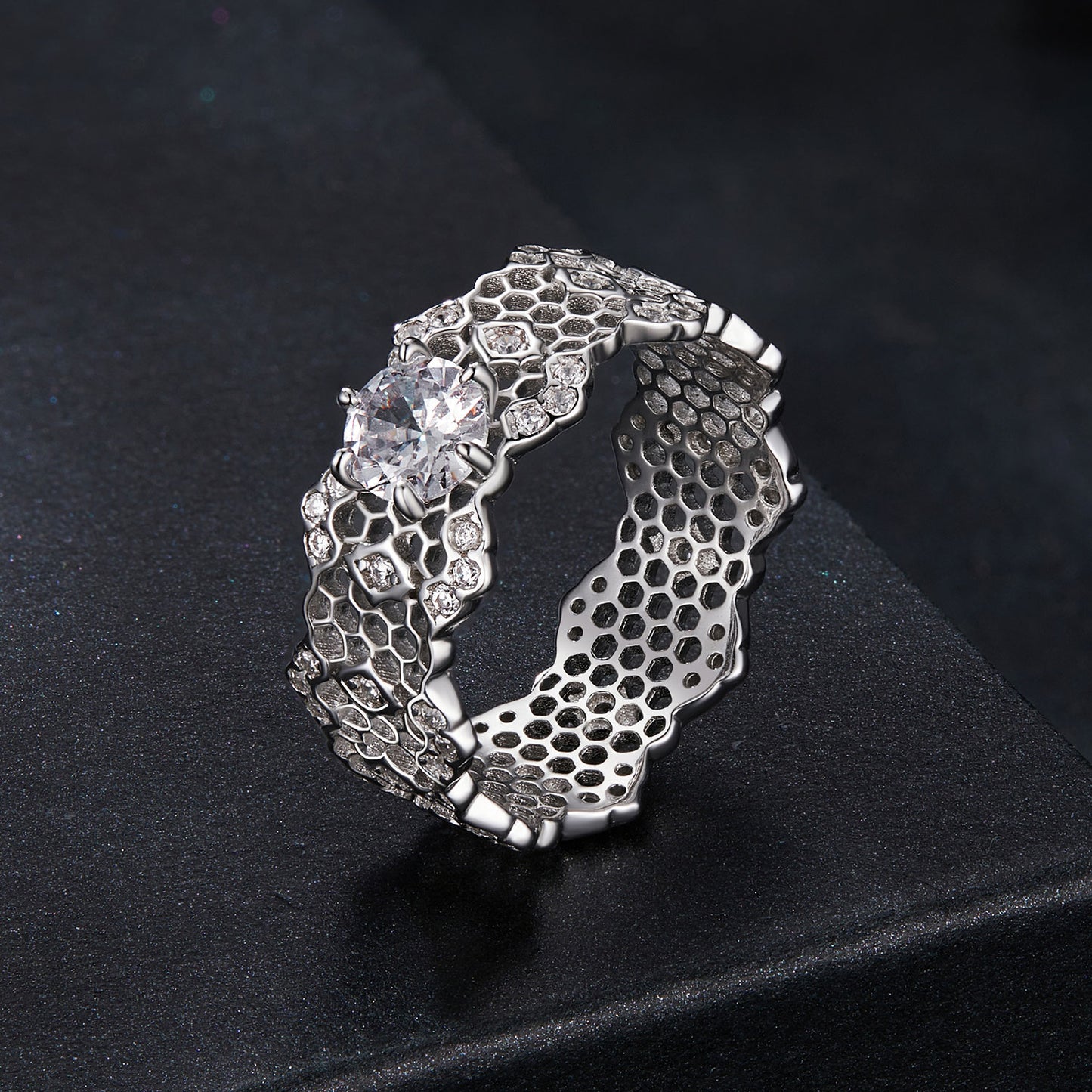 Lace-Inspired Wide Moissanite Ring