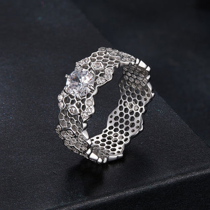 Lace-Inspired Wide Moissanite Ring