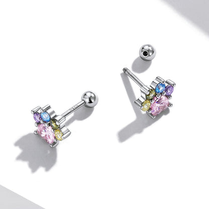 Colorful Cubic Zirconia Paw Stud Earrings