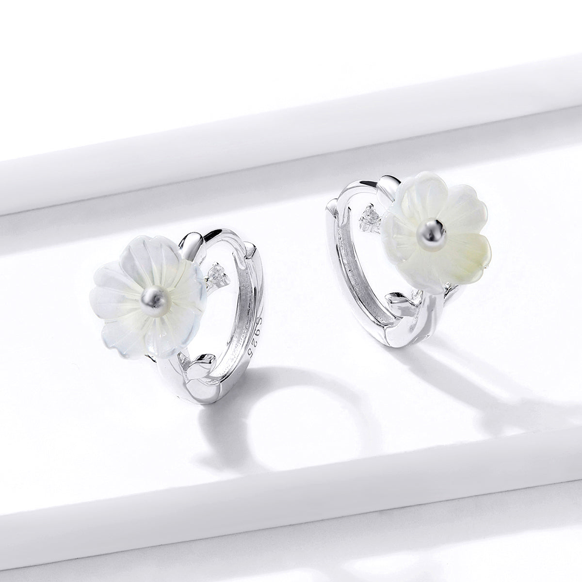 Mother-of-Pearl Floral Hoop Earrings