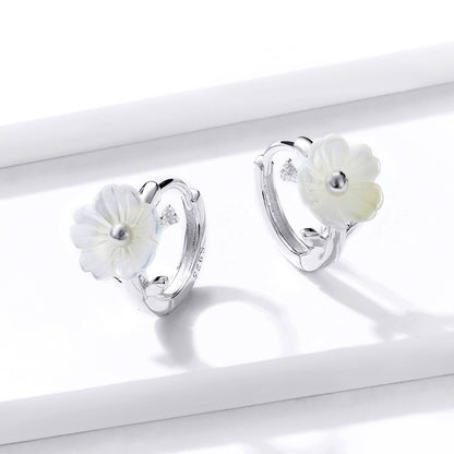 Mother-of-Pearl Floral Hoop Earrings