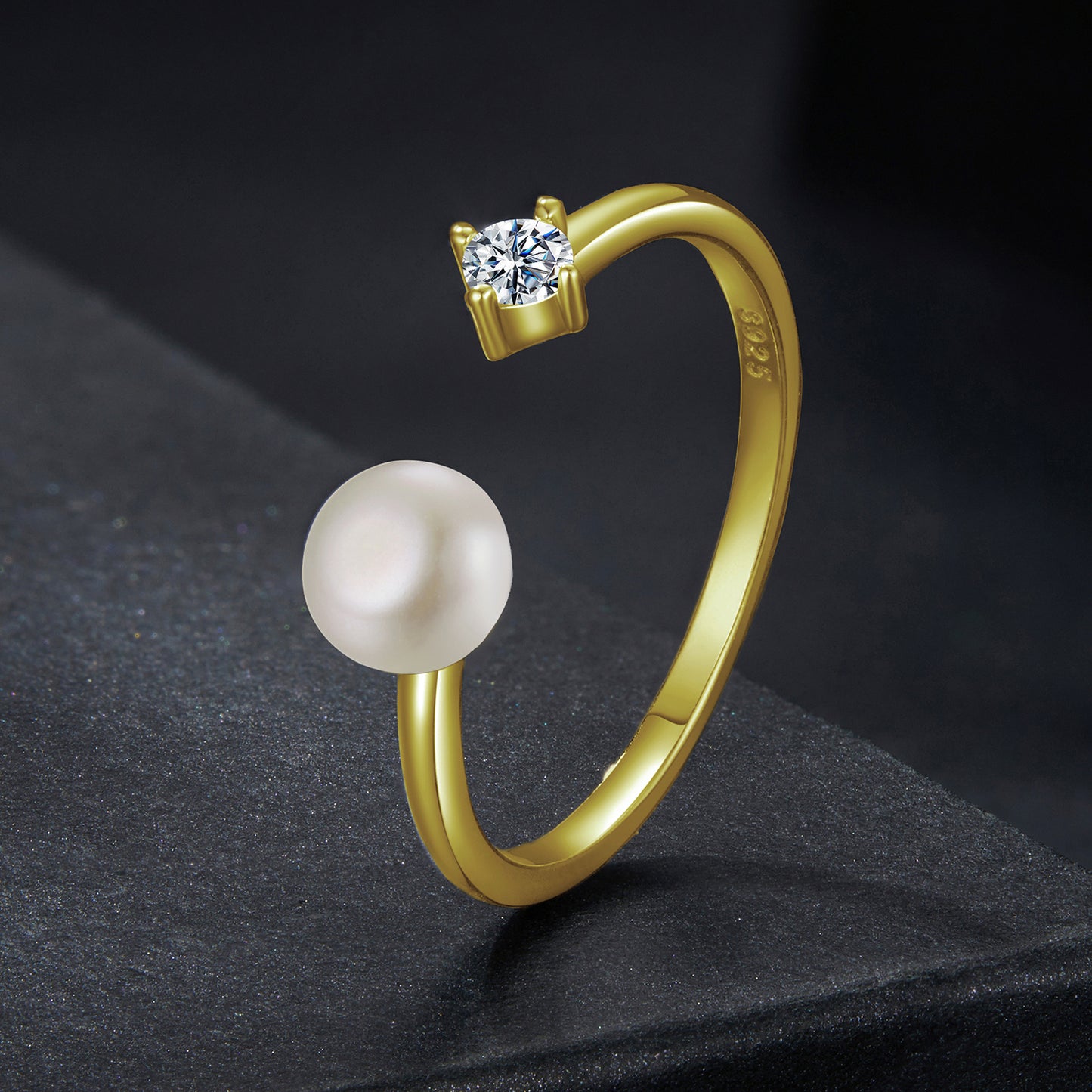 Pearl Moissanite Adjustable Ring