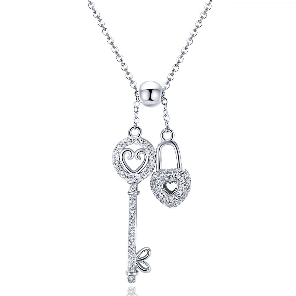 Heart Locket Key Sterling Silver Necklace