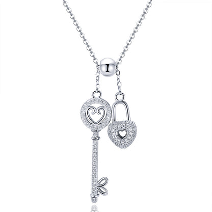 Heart Locket Key Sterling Silver Necklace