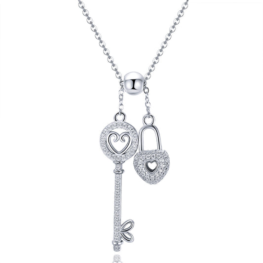 Heart Locket Key Sterling Silver Necklace