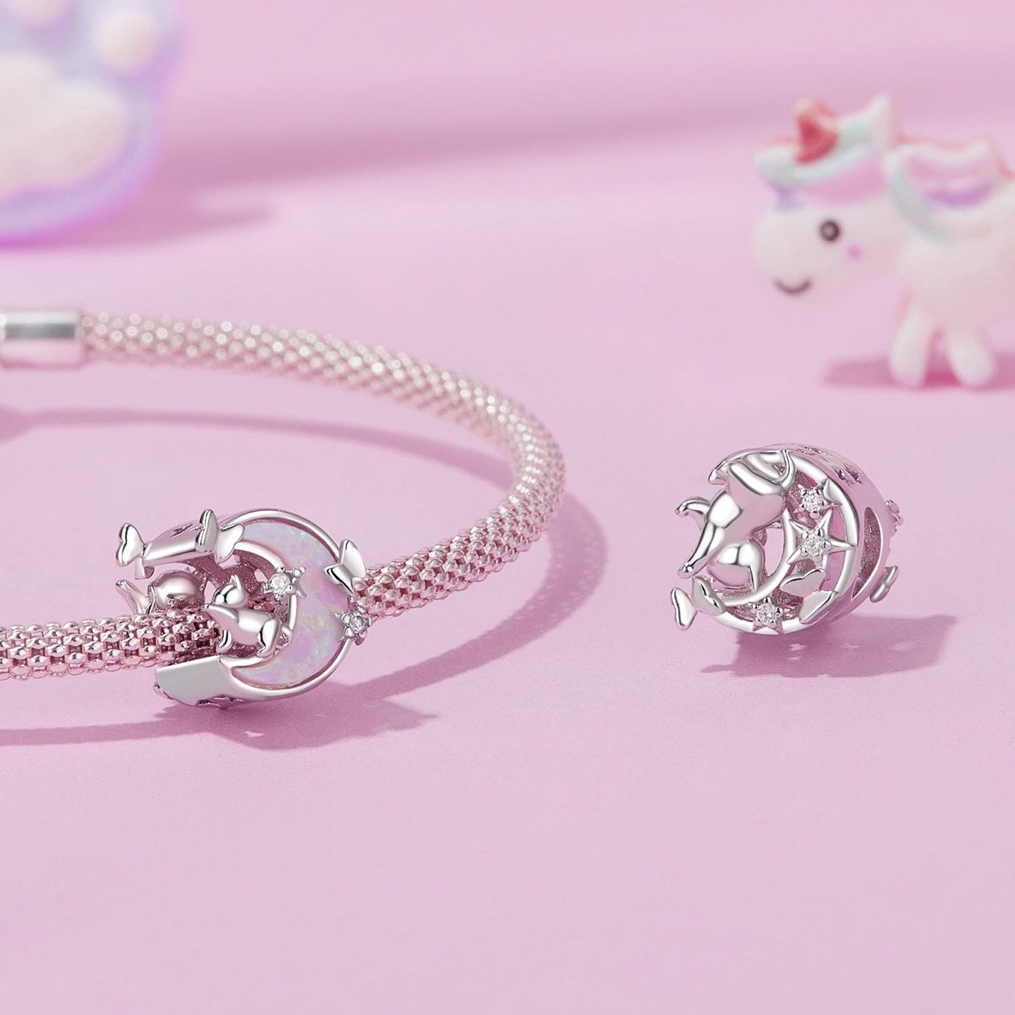 Opal Moon Cat Charm