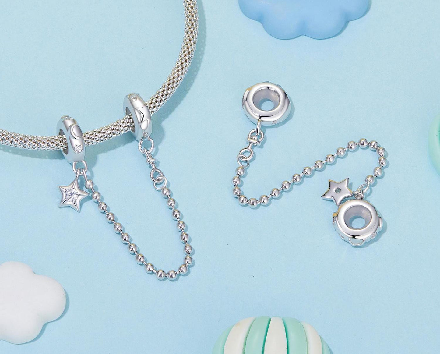 Star and Moon Beads Safety Chain Charm