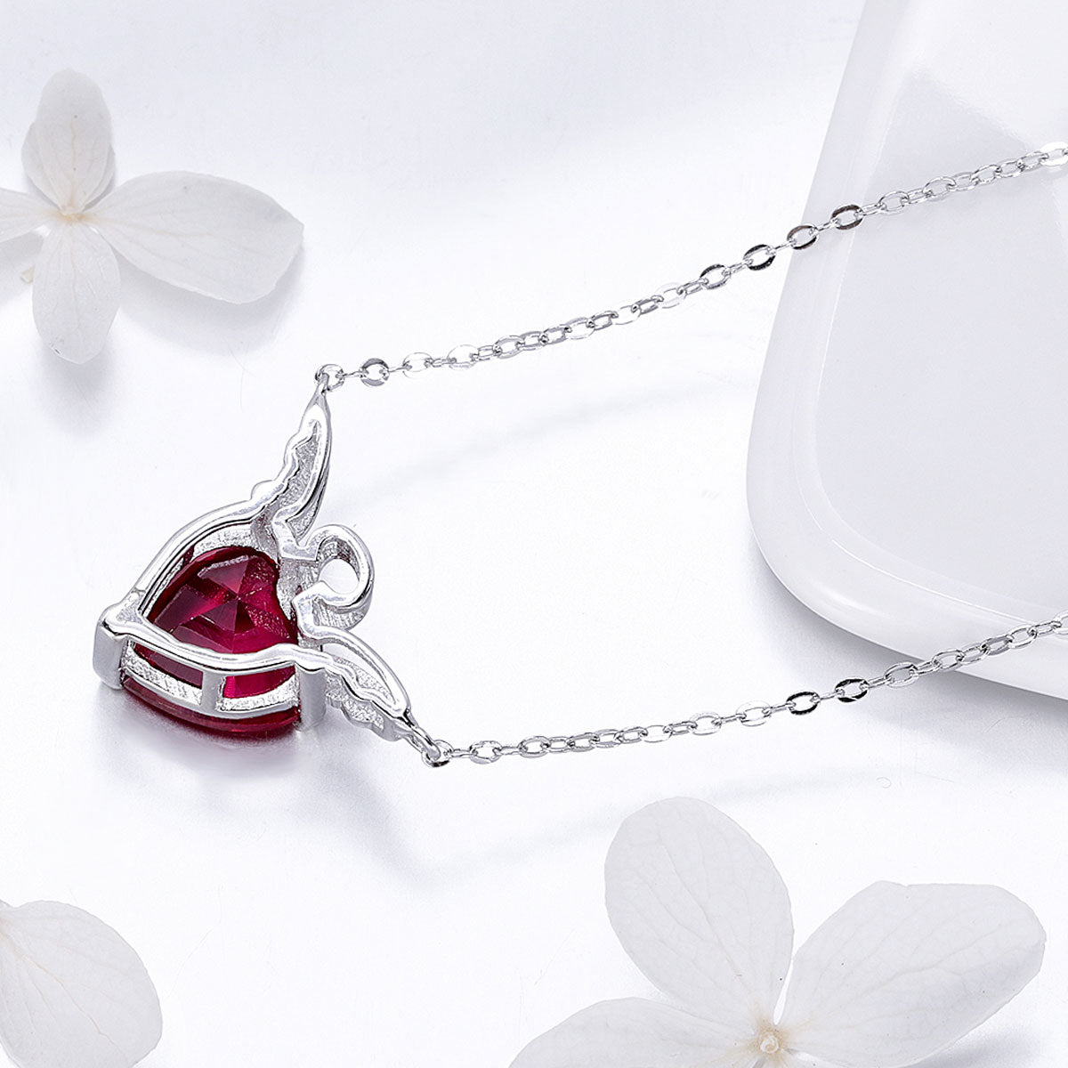 Crimson Love Wings Sterling Silver Necklace