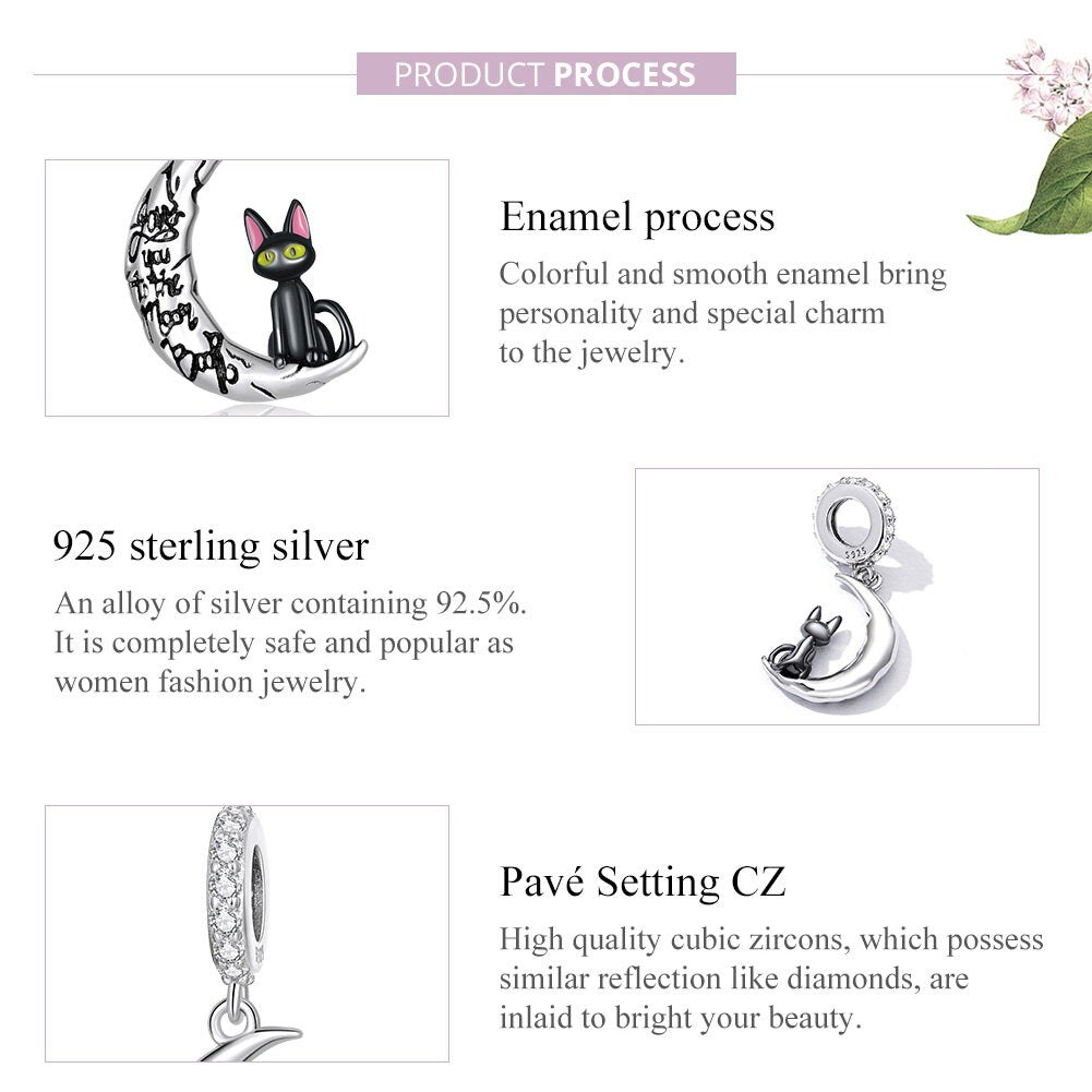 Moon & Black Cat Pendant Charm