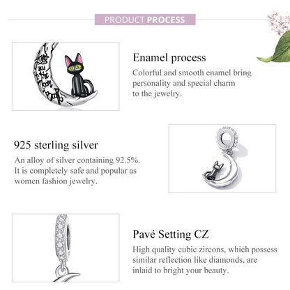 Moon & Black Cat Pendant Charm