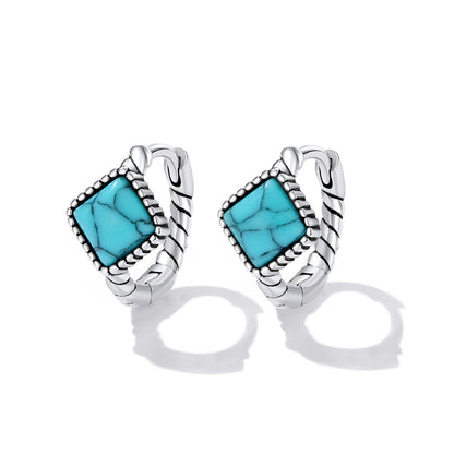 Square Turquoise Clip Earrings