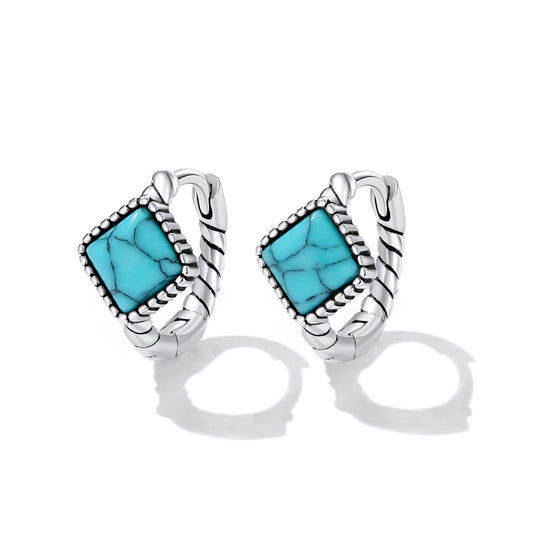 Square Turquoise Clip Earrings
