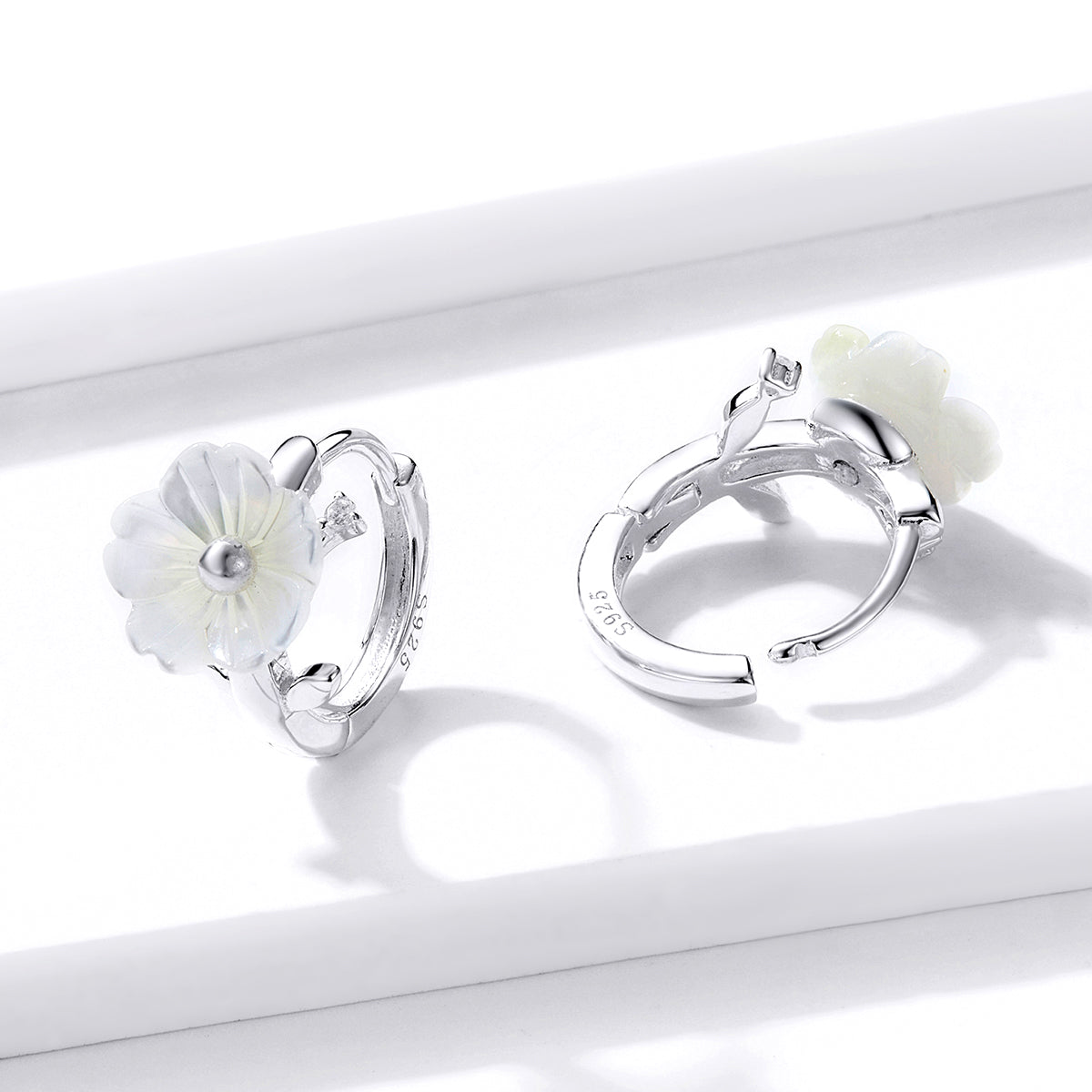Mother-of-Pearl Floral Hoop Earrings