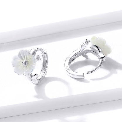Mother-of-Pearl Floral Hoop Earrings