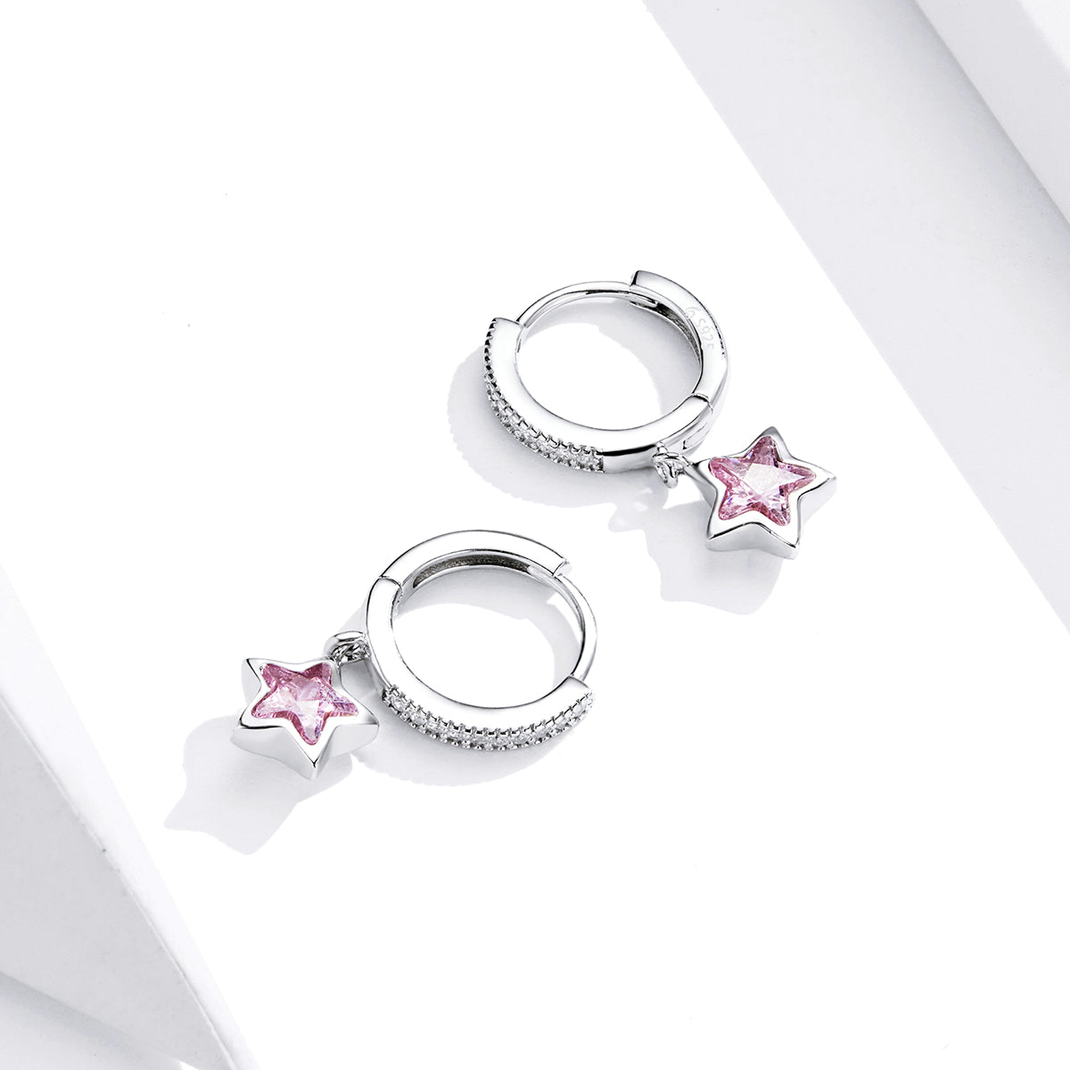 Pink Pentagon Star Hoop Earrings