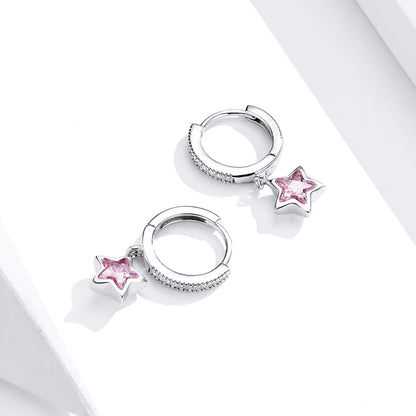 Pink Pentagon Star Hoop Earrings
