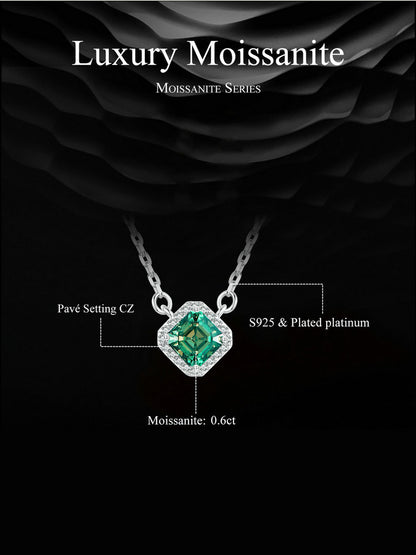 0.6ct Emerald-Cut Green Moissanite Necklace