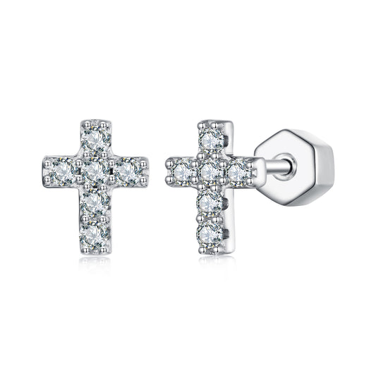 Cross Design Moissanite Studs