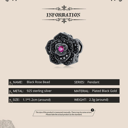 Black Rose Bead Charm