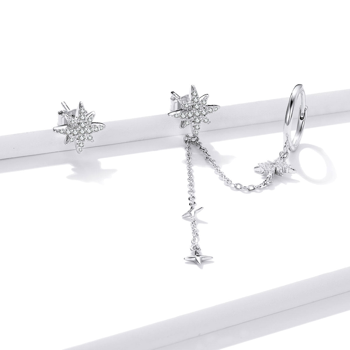 Gleaming Star Burst Hoop Earrings