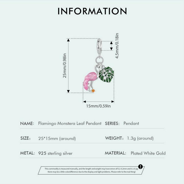 Flamingo Monstera Leaf Pendant Charm