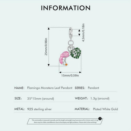 Flamingo Monstera Leaf Pendant Charm