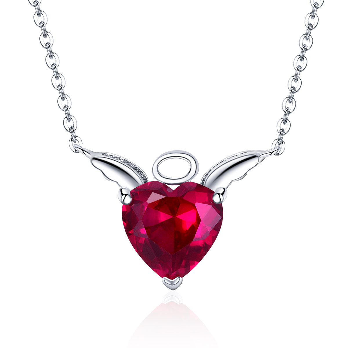 Crimson Love Wings Sterling Silver Necklace