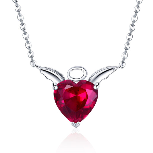 Crimson Love Wings Sterling Silver Necklace