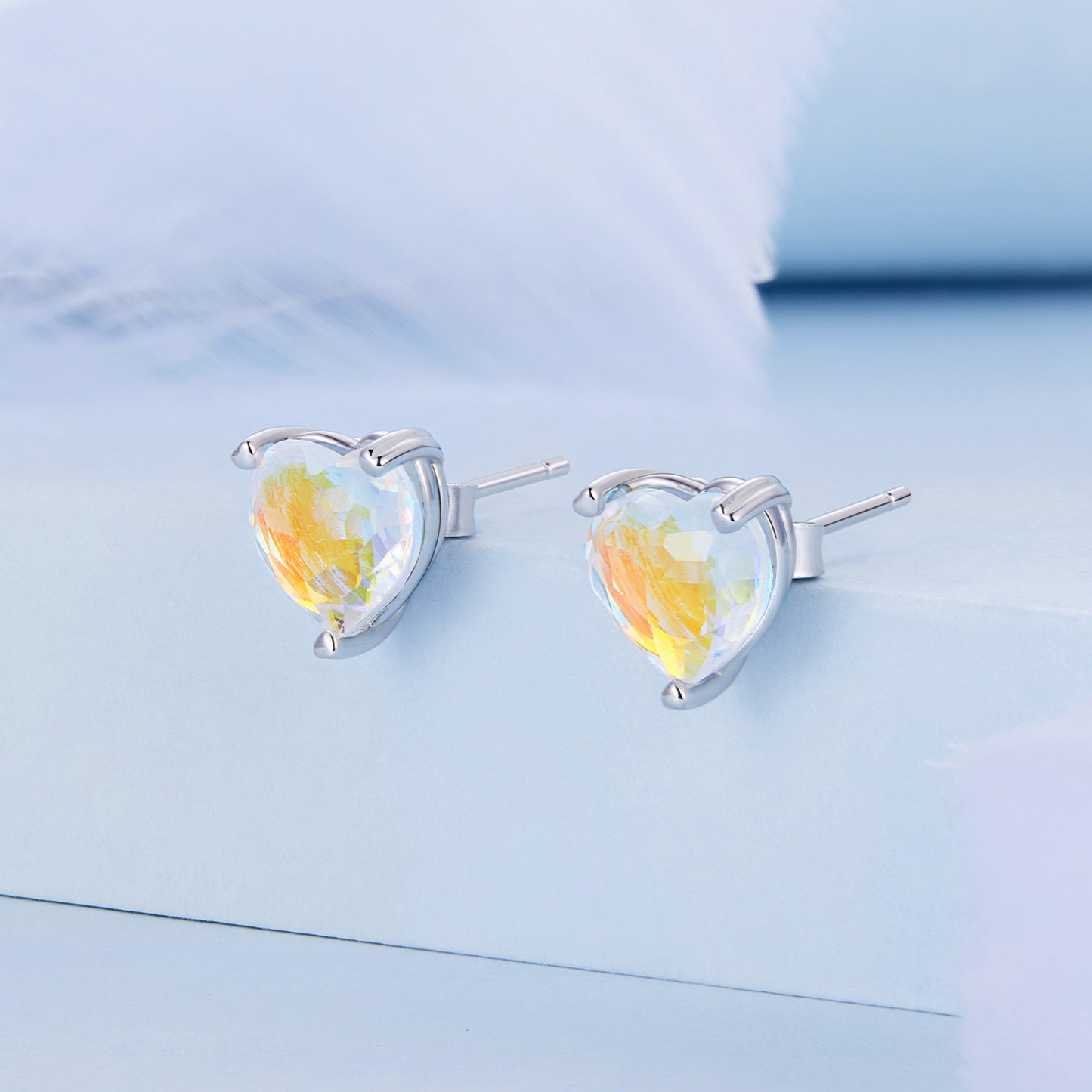 Heart-shaped Iridescent Glass Studs