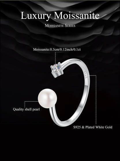 Pearl Moissanite Adjustable Ring