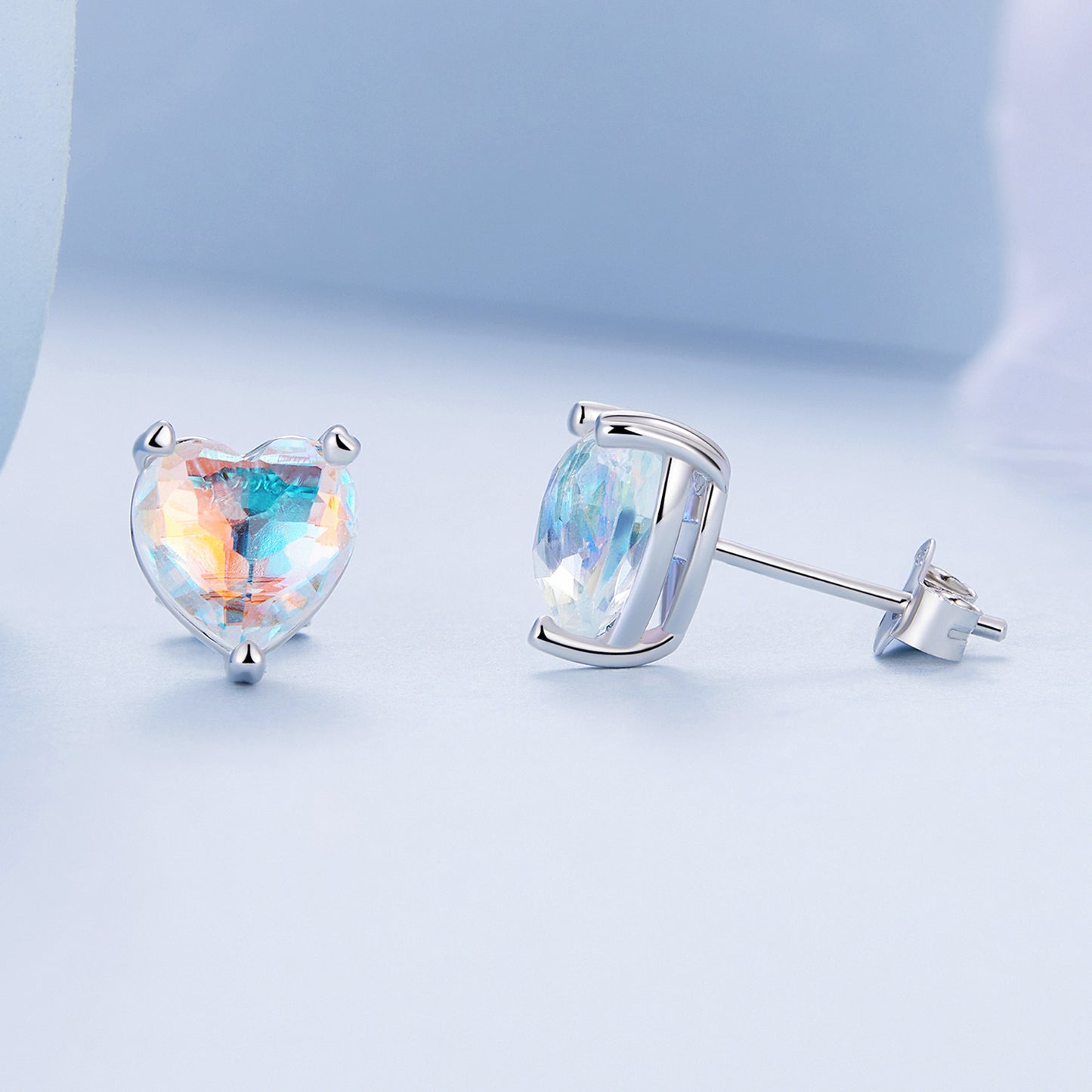 Heart-shaped Iridescent Glass Studs